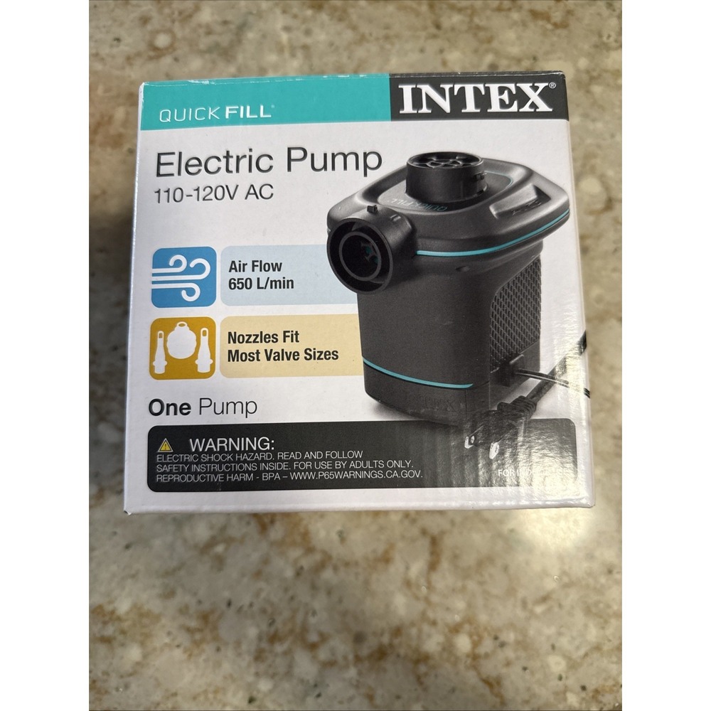 Intex 120V Quick Fill AC Electric Air Pump with 3‎ Nozzles, Black Brand New